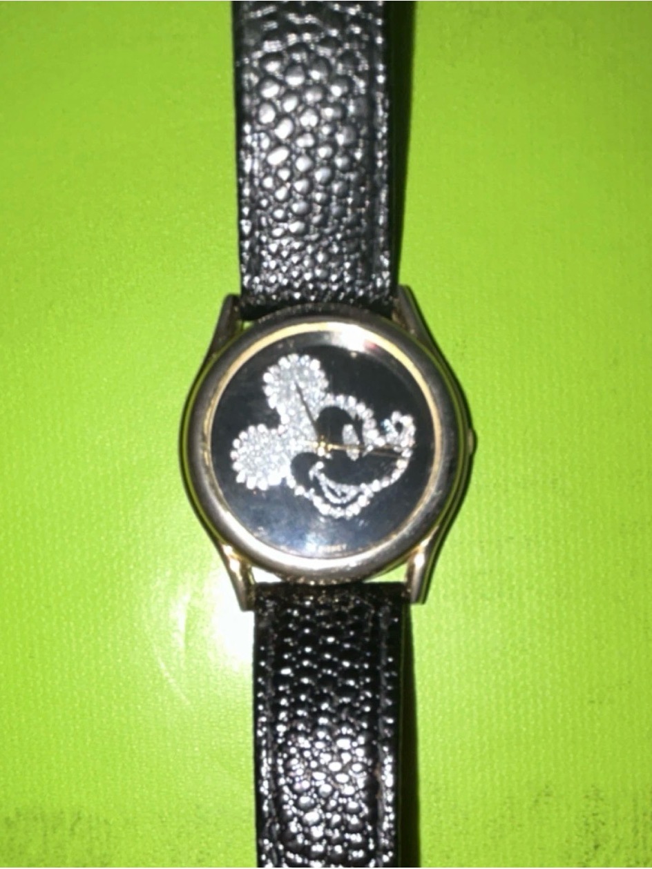 Disney Black And Gold Mickey Crystal Accent Women's Watch